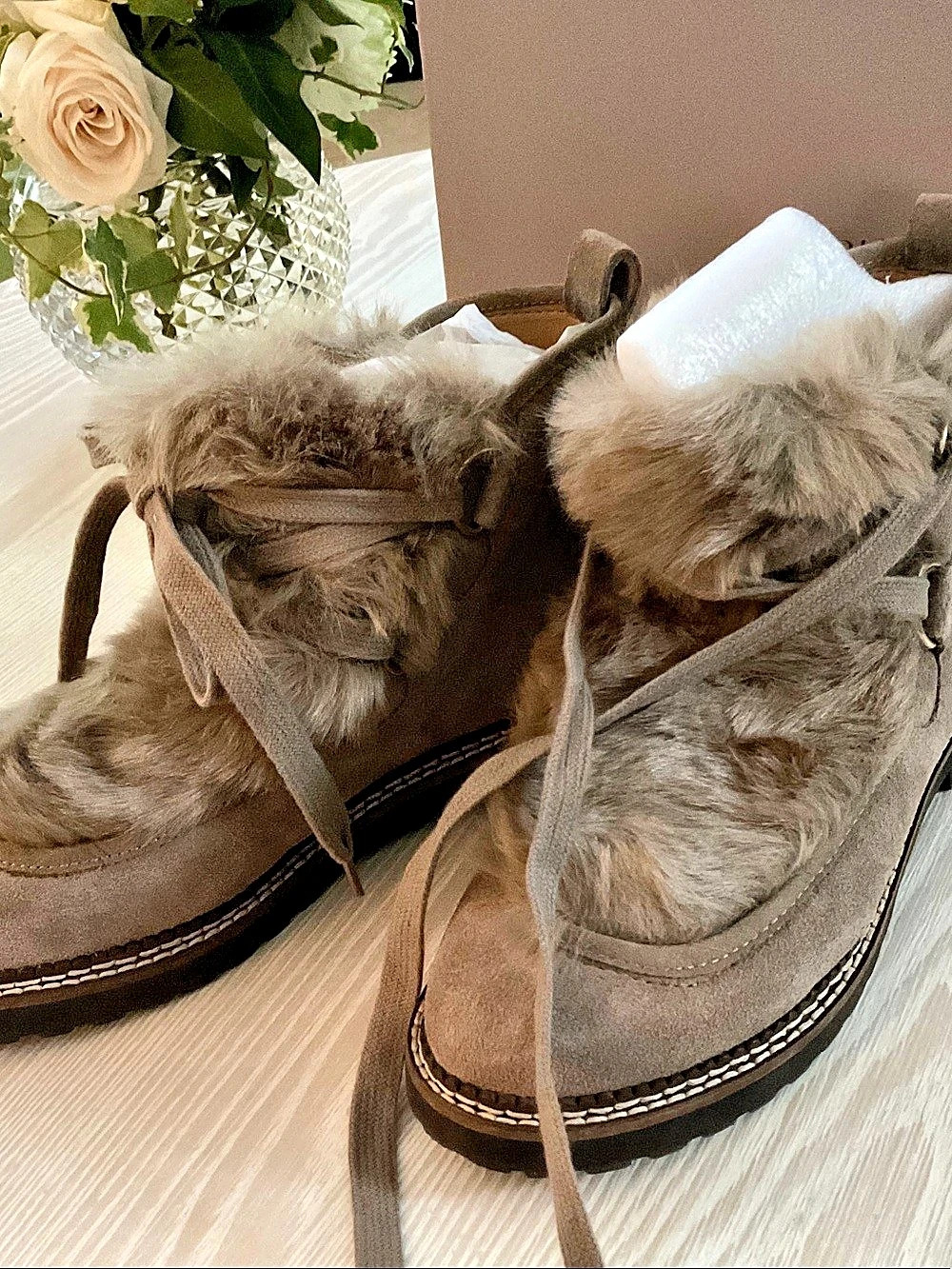 Franco Sarto L-Highland Fur-Lined Ankle Boots Brown & Gray US 7 M